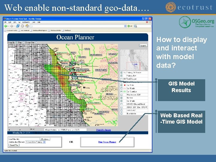 Web enable non-standard geo-data…. How to display and interact with model data? GIS Model