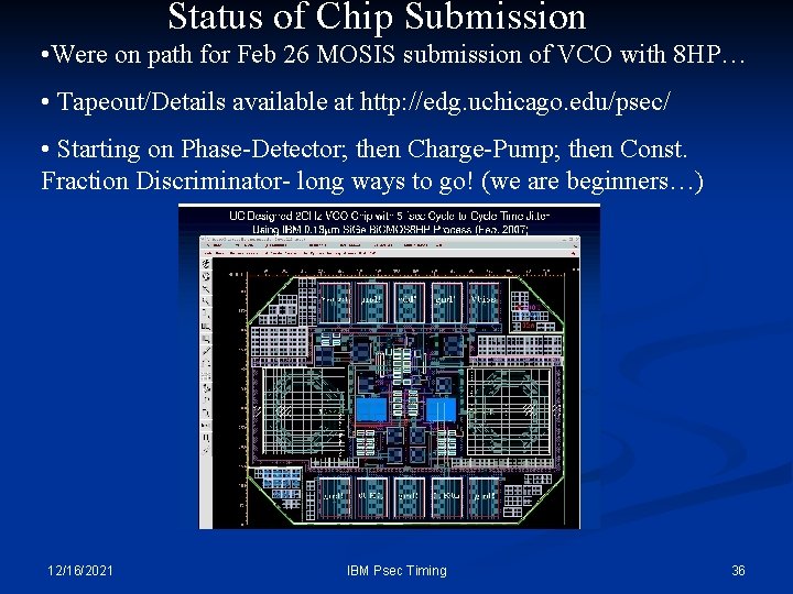 Status of Chip Submission • Were on path for Feb 26 MOSIS submission of Status of Chip Submission • Were on path for Feb 26 MOSIS submission of