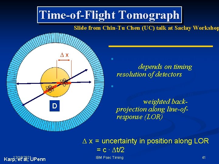 Time-of-Flight Tomograph Slide from Chin-Tu Chen (UC) talk at Saclay Workshop x D • Time-of-Flight Tomograph Slide from Chin-Tu Chen (UC) talk at Saclay Workshop x D •