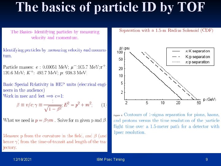 The basics of particle ID by TOF 12/16/2021 IBM Psec Timing 9 The basics of particle ID by TOF 12/16/2021 IBM Psec Timing 9