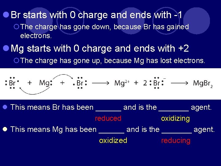 l Br starts with 0 charge and ends with -1 ¡The charge has gone