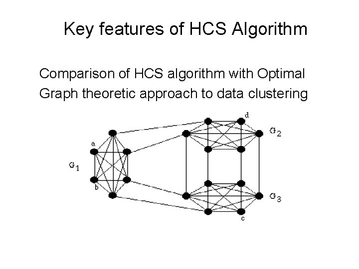 Key features of HCS Algorithm Comparison of HCS algorithm with Optimal Graph theoretic approach