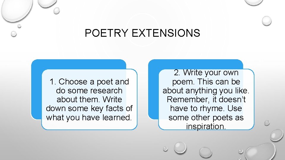 POETRY EXTENSIONS 1. Choose a poet and do some research about them. Write down