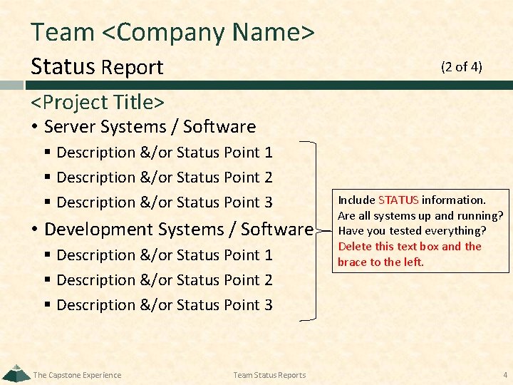 Team <Company Name> Status Report (2 of 4) <Project Title> • Server Systems /