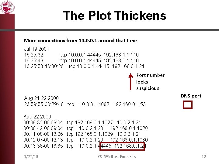 The Plot Thickens More connections from 10. 0. 0. 1 around that time Jul