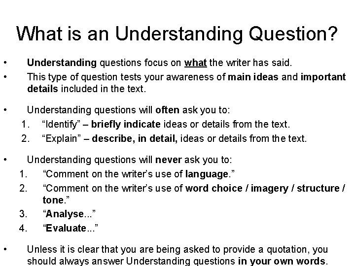 When Questions Language Understanding Language Skills Understanding Questions What is an Understanding