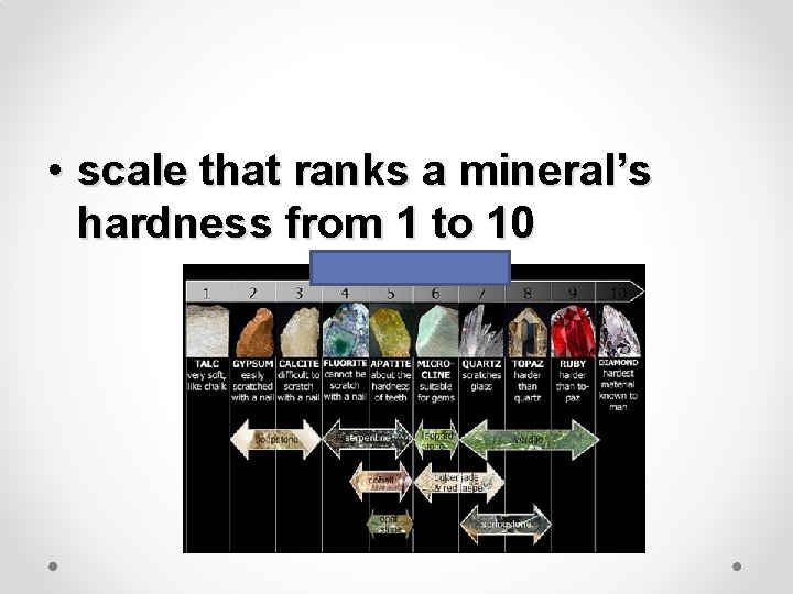  • scale that ranks a mineral’s hardness from 1 to 10 