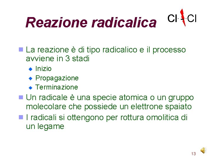 Reazione radicalica Cl. -. Cl La reazione è di tipo radicalico e il processo