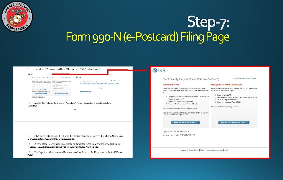 Step-7: Form 990 -N (e-Postcard) Filing Page 