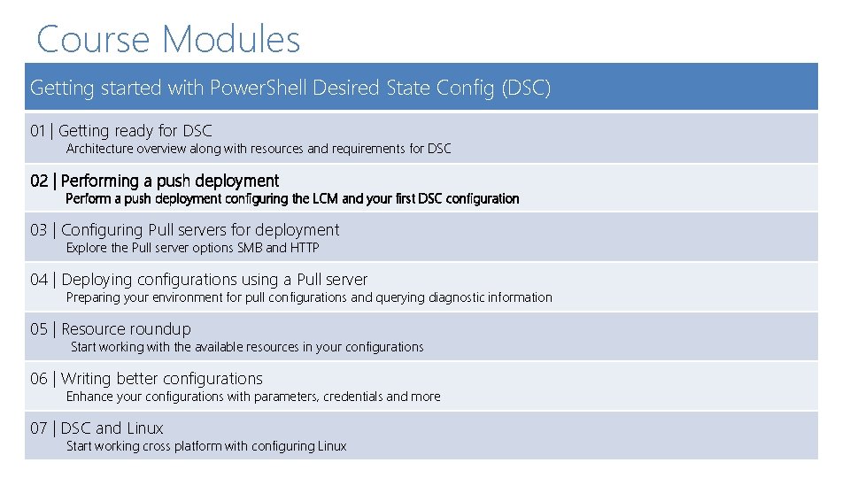 Course Modules Getting started with Power. Shell Desired State Config (DSC) 01 | Getting