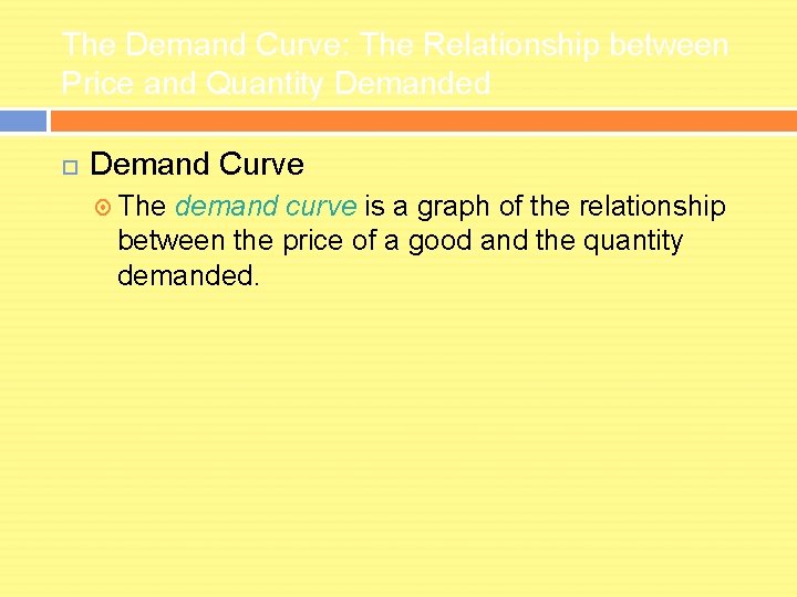 The Demand Curve: The Relationship between Price and Quantity Demanded Demand Curve The demand