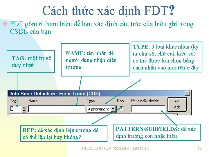 Cách thức xác định FDT? v FDT gồm 6 tham biến để bạn xác