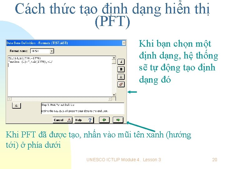 Cách thức tạo định dạng hiển thị (PFT) Khi bạn chọn một định dạng,