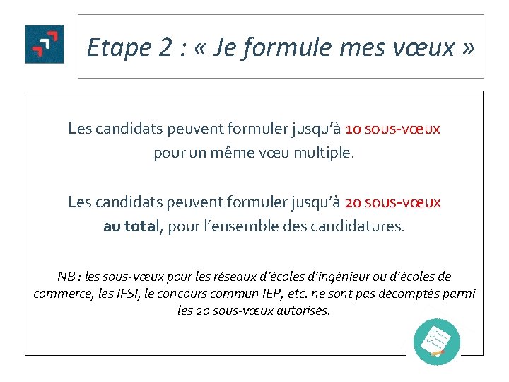 Etape 2 : « Je formule mes vœux » Les candidats peuvent formuler jusqu’à