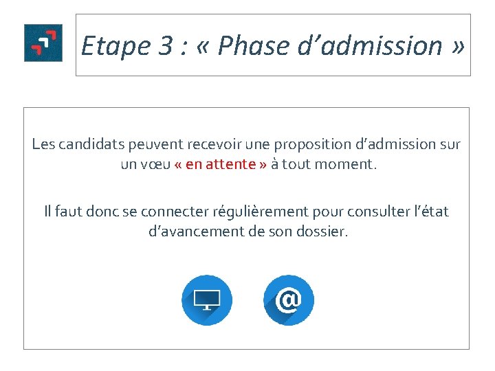 Etape 3 : « Phase d’admission » Les candidats peuvent recevoir une proposition d’admission