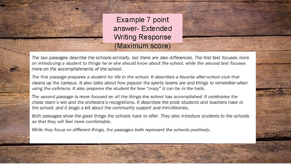 Example 7 point answer- Extended Writing Response (Maximum score) 