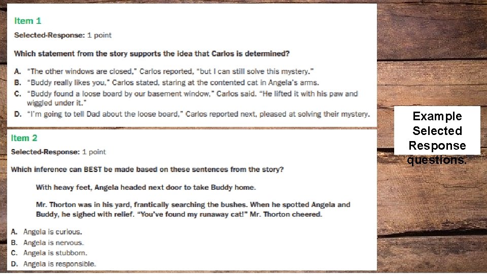 Example Selected Response questions. 