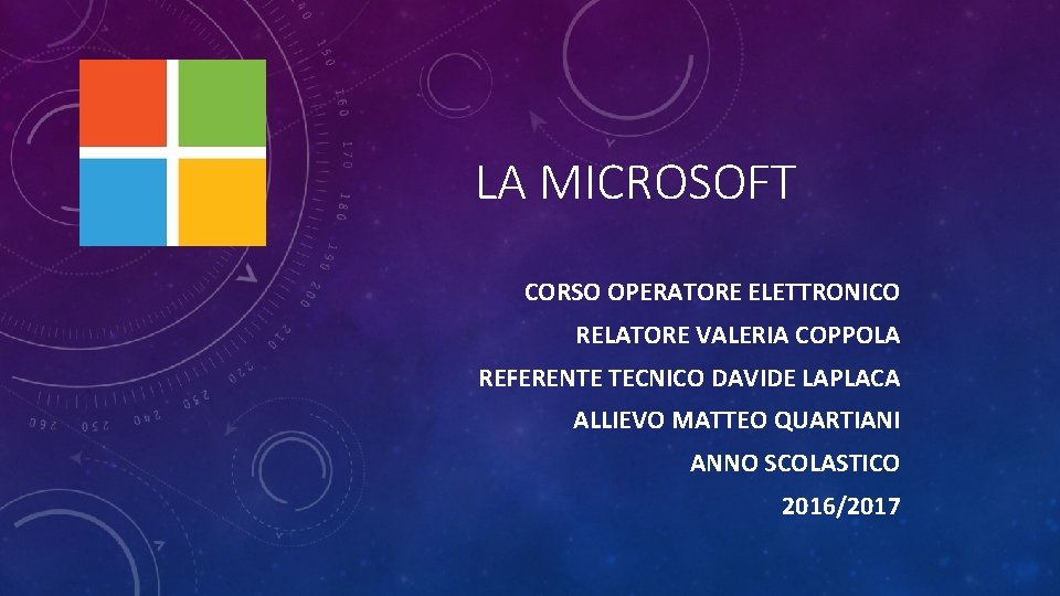 LA MICROSOFT CORSO OPERATORE ELETTRONICO RELATORE VALERIA COPPOLA REFERENTE TECNICO DAVIDE LAPLACA ALLIEVO MATTEO