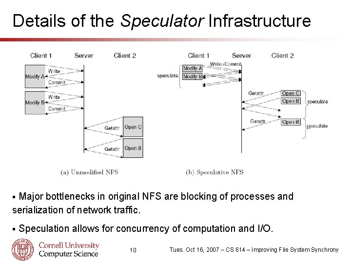 Details of the Speculator Infrastructure Major bottlenecks in original NFS are blocking of processes