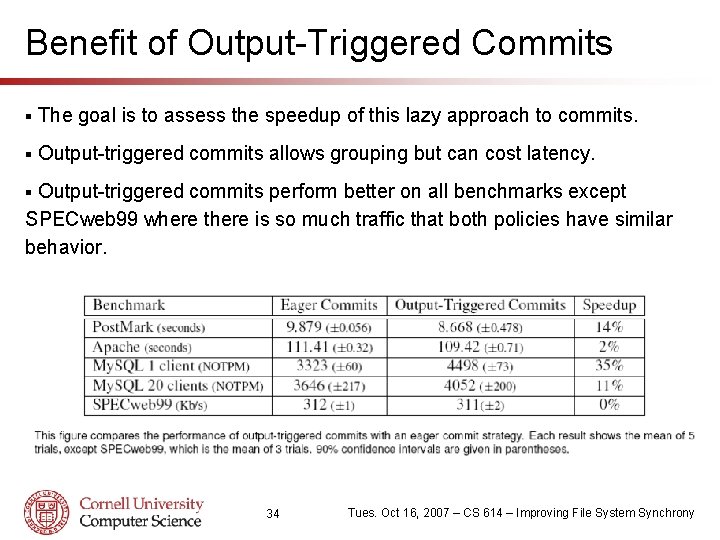 Benefit of Output-Triggered Commits § The goal is to assess the speedup of this