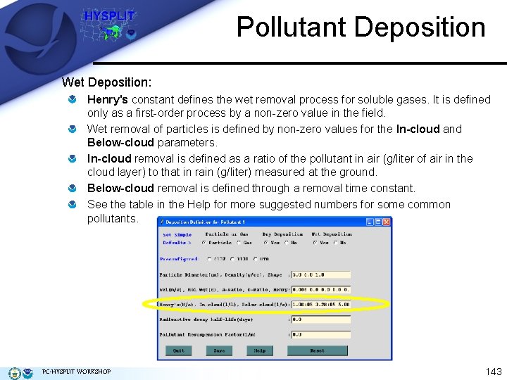 Pollutant Deposition Wet Deposition: Henry's constant defines the wet removal process for soluble gases.