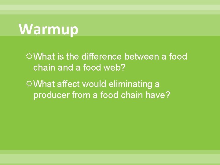 Warmup What is the difference between a food chain and a food web? What