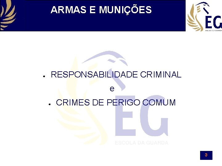 ARMAS E MUNIÇÕES ● RESPONSABILIDADE CRIMINAL e ● CRIMES DE PERIGO COMUM 3 