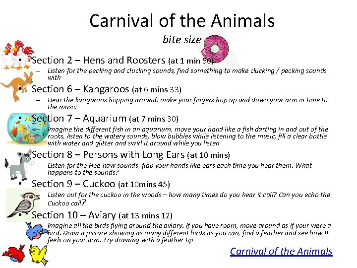 Carnival of the Animals bite size • Section 2 – Hens and Roosters (at