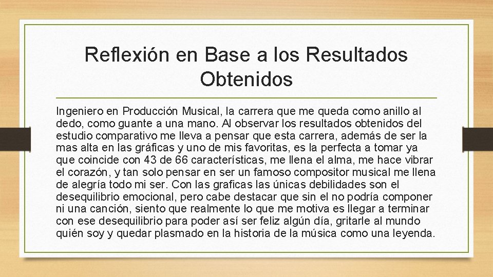 Reflexión en Base a los Resultados Obtenidos Ingeniero en Producción Musical, la carrera que