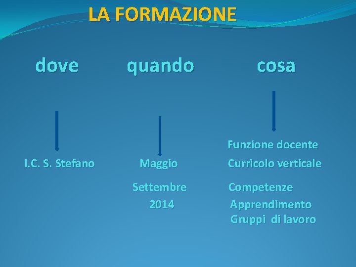 LA FORMAZIONE dove I. C. S. Stefano quando cosa Maggio Funzione docente Curricolo verticale