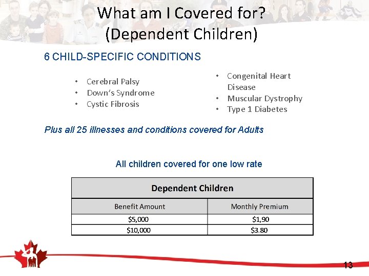 What am I Covered for? (Dependent Children) 6 CHILD-SPECIFIC CONDITIONS • Cerebral Palsy •