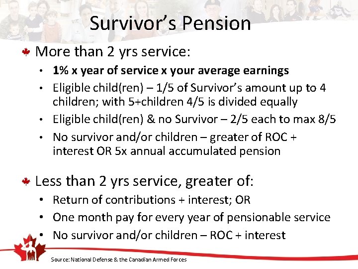 Survivor’s Pension More than 2 yrs service: 1% x year of service x your