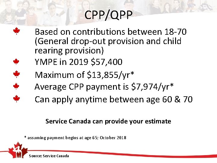 CPP/QPP Based on contributions between 18 -70 (General drop-out provision and child rearing provision)