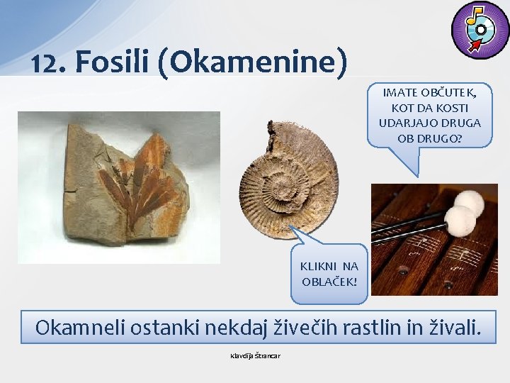 12. Fosili (Okamenine) IMATE OBČUTEK, KOT DA KOSTI UDARJAJO DRUGA OB DRUGO? KLIKNI NA