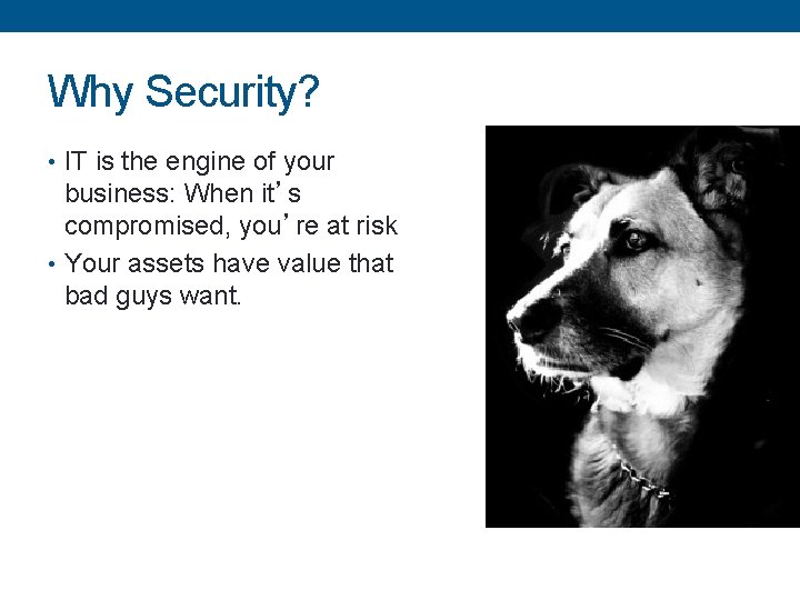 Why Security? • IT is the engine of your business: When it’s compromised, you’re