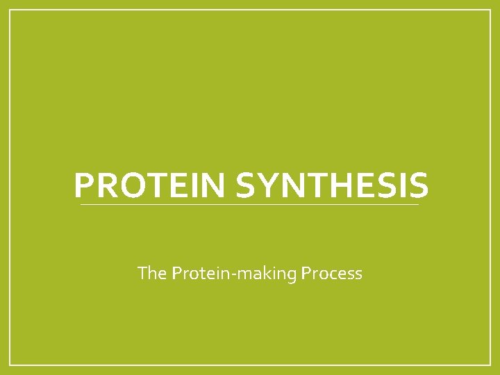 PROTEIN SYNTHESIS The Protein-making Process 