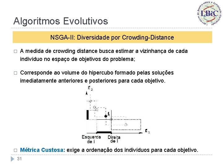 Algoritmos Evolutivos NSGA-II: Diversidade por Crowding-Distance � A medida de crowding distance busca estimar