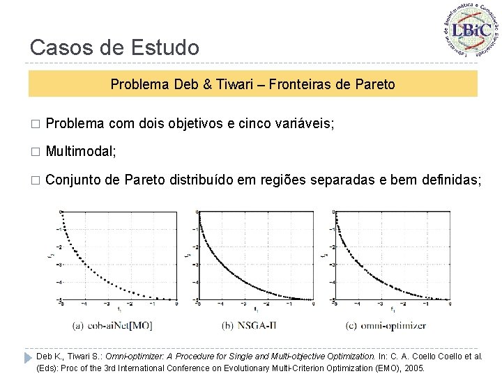 Casos de Estudo Problema Deb & Tiwari – Fronteiras de Pareto � Problema com