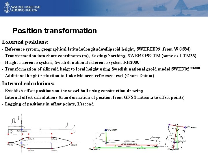 Position transformation External positions: - Reference system, geographical latitude/longitude/ellipsoid height, SWEREF 99 (from WGS Position transformation External positions: - Reference system, geographical latitude/longitude/ellipsoid height, SWEREF 99 (from WGS