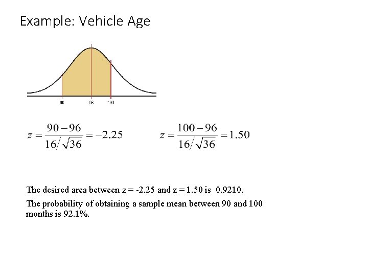 Example: Vehicle Age The desired area between z = -2. 25 and z =