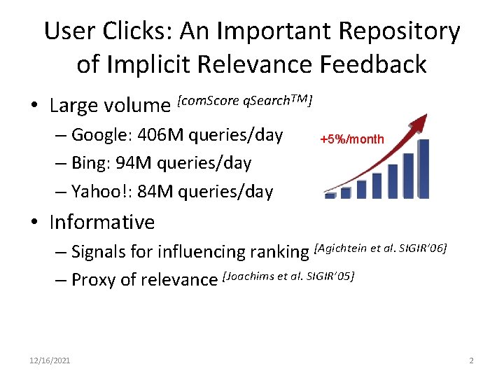 User Clicks: An Important Repository of Implicit Relevance Feedback • Large volume [com. Score