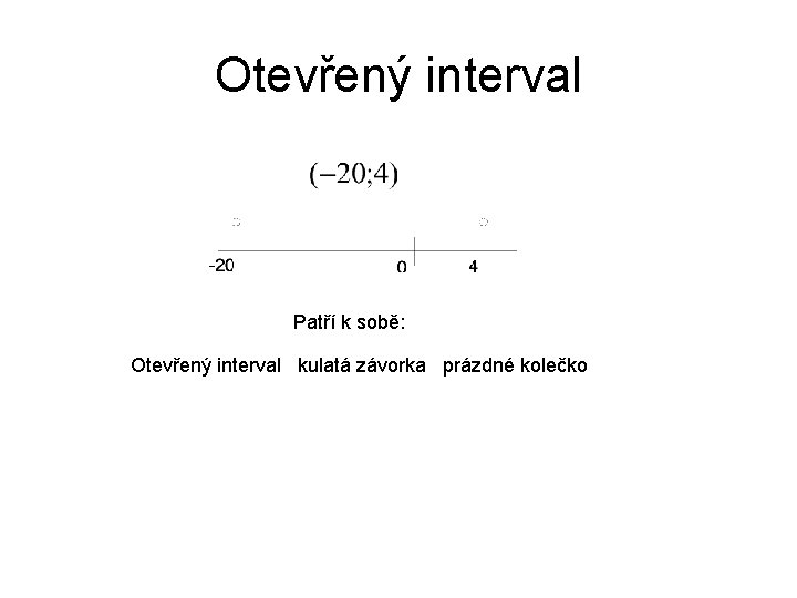 Otevřený interval Patří k sobě: Otevřený interval kulatá závorka prázdné kolečko 
