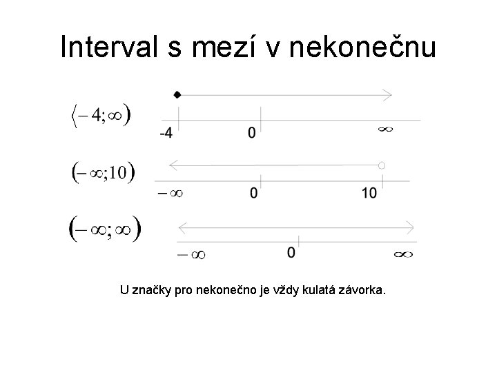 Interval s mezí v nekonečnu U značky pro nekonečno je vždy kulatá závorka. 