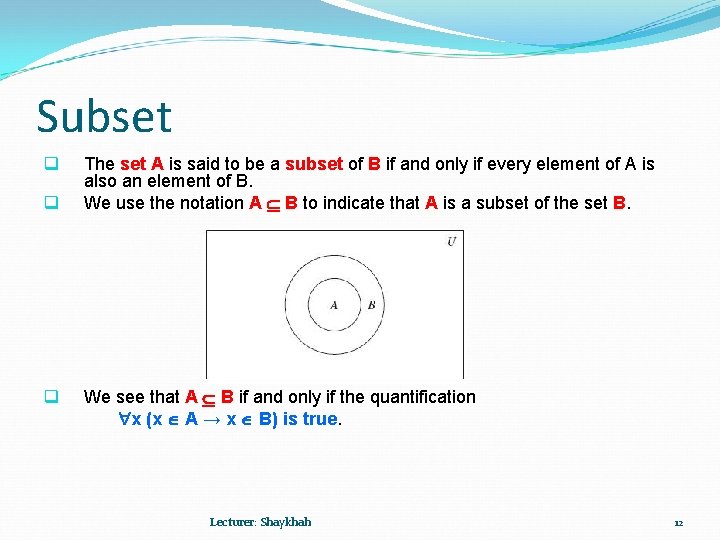 Subset q q q The set A is said to be a subset of