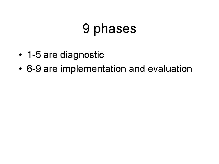 9 phases • 1 -5 are diagnostic • 6 -9 are implementation and evaluation