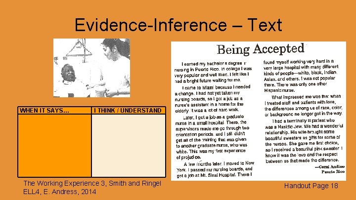 Evidence-Inference – Text WHEN IT SAYS… I THINK / UNDERSTAND The Working Experience 3,