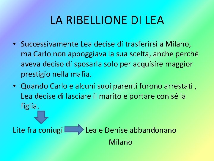 LA RIBELLIONE DI LEA • Successivamente Lea decise di trasferirsi a Milano, ma Carlo