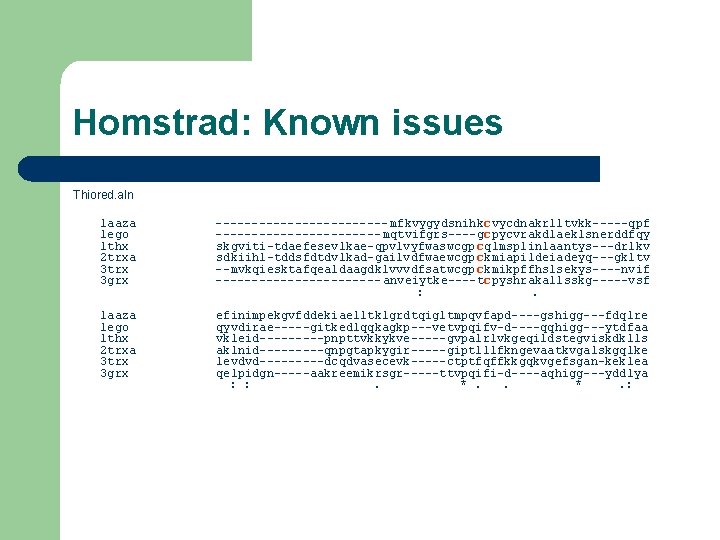 Homstrad: Known issues Thiored. aln 1 aaza 1 ego 1 thx 2 trxa 3