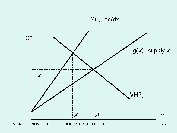 MCx=dc/dx C g(x)=supply x r 1 r 0 VMPx x 0 MICROECONOMICS 1 x