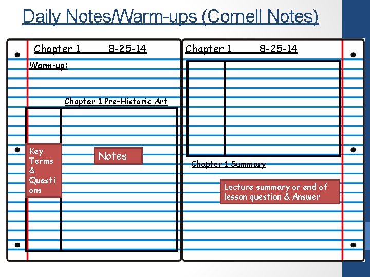 Daily Notes/Warm-ups (Cornell Notes) Chapter 1 8 -25 -14 Warm-up: Chapter 1 Pre-Historic Art